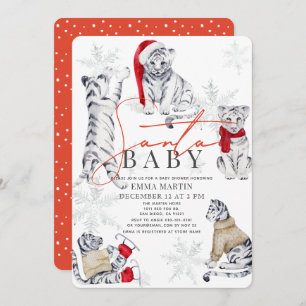 Santa Baby White Tiger Snowflakes Baby Shower Invitation