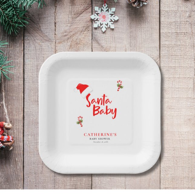 Santa Baby Winter Baby Shower Paper Plate (Creator Uploaded)