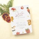 Santa Baby Winter Christmas Baby Shower<br><div class="desc">Give your baby shower invitations a stunning shine with real gold, silver, or rose gold foil and celebrate the upcoming arrival of your bundle of joy with this fun and festive Santa Baby invitation. This baby shower invitation features a delicate frame of hand-painted watercolor holiday elements, including a Santa hat,...</div>