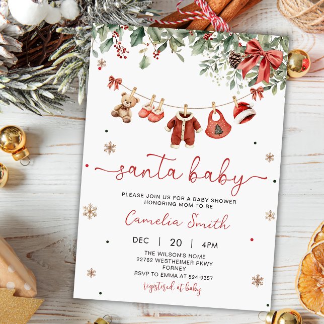 Santa Baby Winter Christmas Baby Shower Invitation (Creator Uploaded)