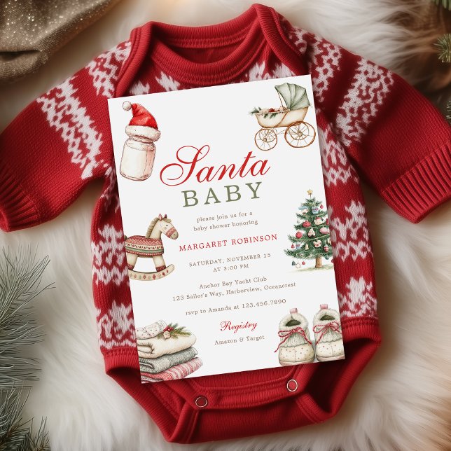 Santa Baby Winter Christmas Baby Shower Invitation (Creator Uploaded)