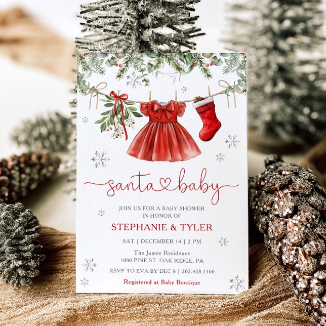 Santa Baby Winter Christmas Baby Shower Invitation (Creator Uploaded)
