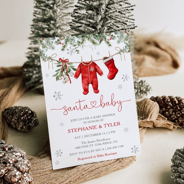 Santa Baby Winter Christmas Baby Shower Invitation (Creator Uploaded)
