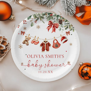 Santa Baby Winter Christmas Baby Shower Paper Plate