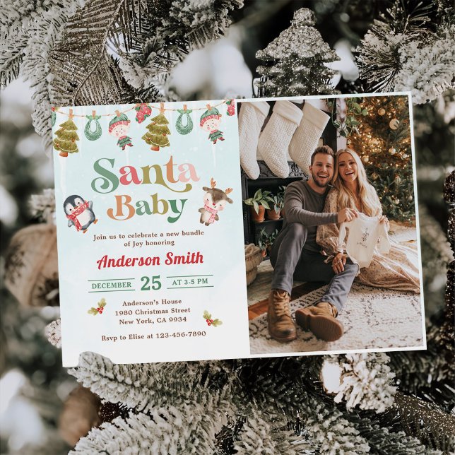 Santa Baby Winter Christmas Baby Shower Photo Invitation (Creator Uploaded)