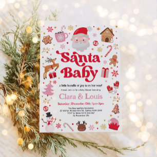Santa Baby Winter Christmas Girl Baby Shower Invitation