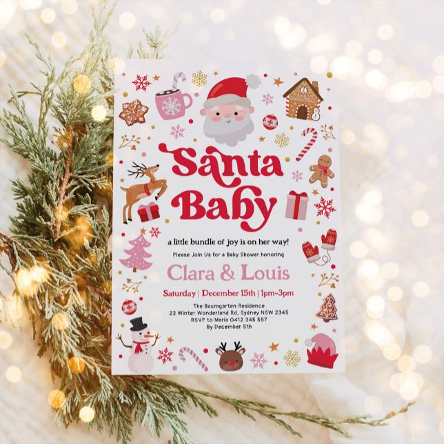 Santa Baby Winter Christmas Girl Baby Shower Invitation (Creator Uploaded)