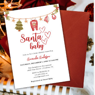 Santa Baby Winter Christmas Red Baby Shower Invitation