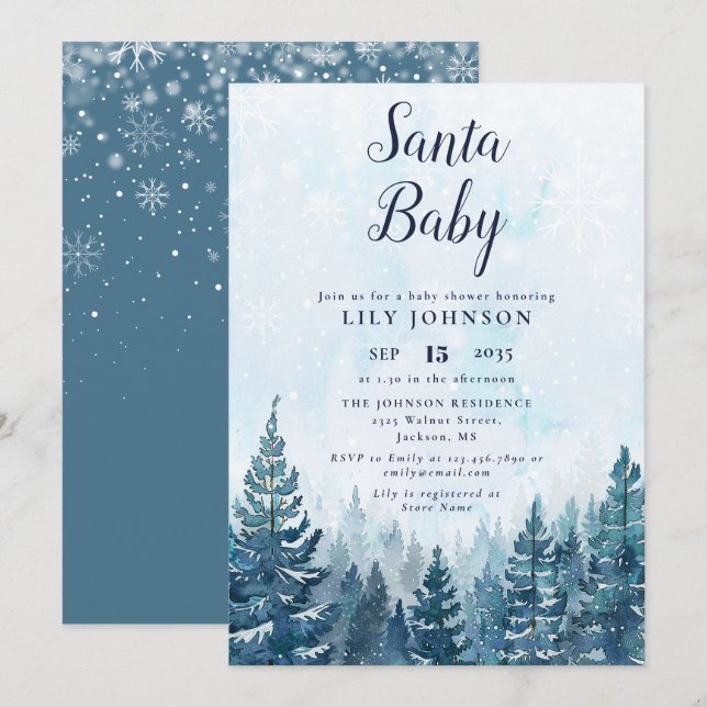 Santa Baby Winter Forest Baby Shower Invitation (Front/Back)