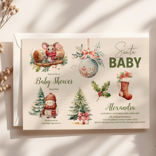 Santa Baby Woodland Winter Christmas Baby Shower Invitation (Creator Uploaded)