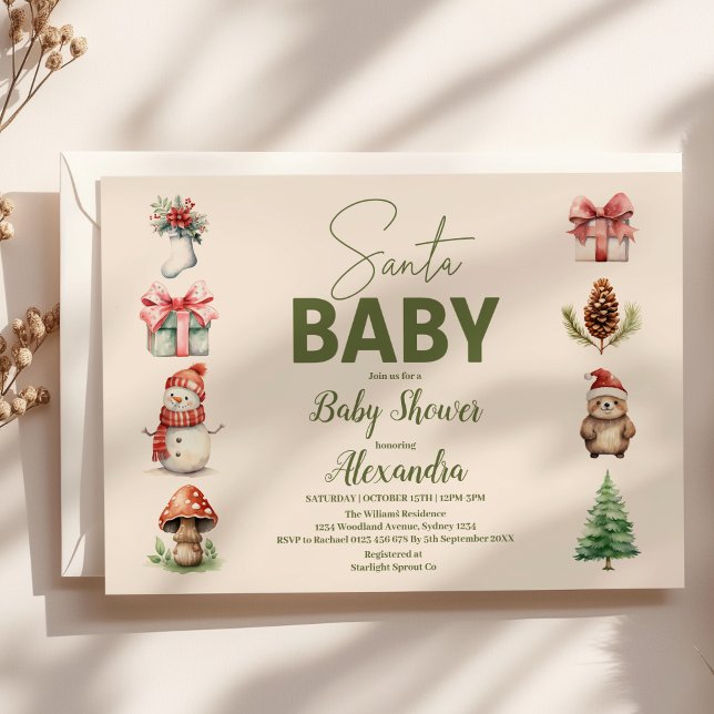 Santa Baby Woodland Winter Christmas Baby Shower Invitation (Creator Uploaded)