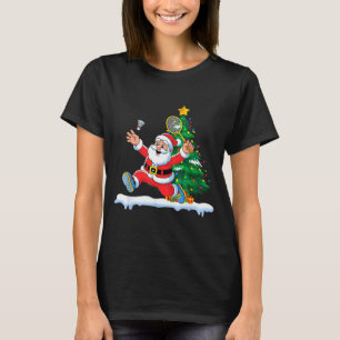 Santa Badminton Christmas Tree Lights Men Women Ki T-Shirt