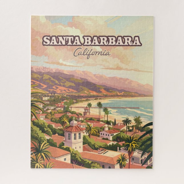 Santa Barbara Beach Central Coast California Retro Jigsaw Puzzle (Vertical)