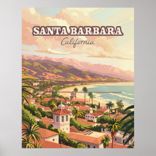 Santa Barbara Beach Central Coast California Retro Poster