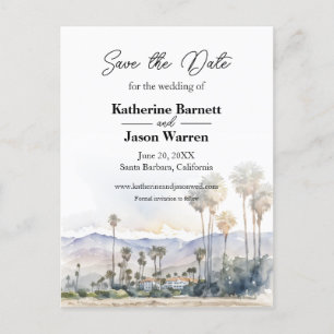 Santa Barbara Beach Watercolor Save the Date Postcard