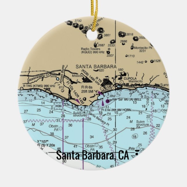 Santa Barbara CA Nautical Chart Ceramic Ornament (Front)