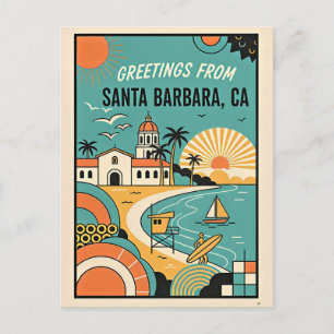 Santa Barbara CA Retro Travel Greetings 1950s Postcard