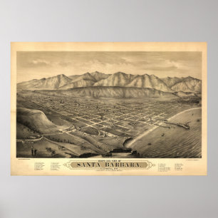 Santa Barbara Cal. 1877 Antique Panoramic Map Poster