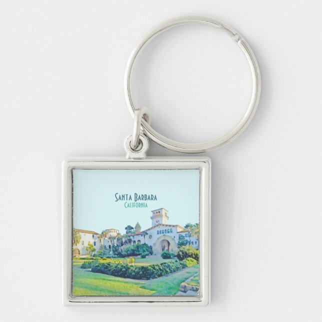 Santa Barbara California Courthouse Watercolor  Key Ring (Front)