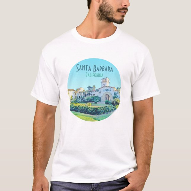 Santa Barbara California Courthouse Watercolor T-Shirt (Front)