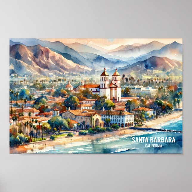 Santa Barbara California Travel Places watercolor Poster (Front)
