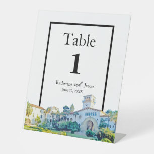 Santa Barbara Courthouse Watercolor Wedding Number Pedestal Sign