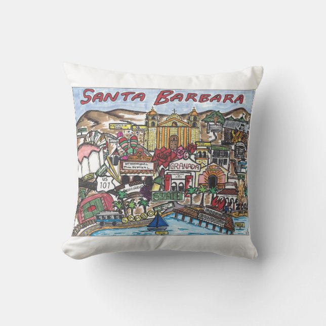 Santa Barbara Map Throw Pillow (Front)