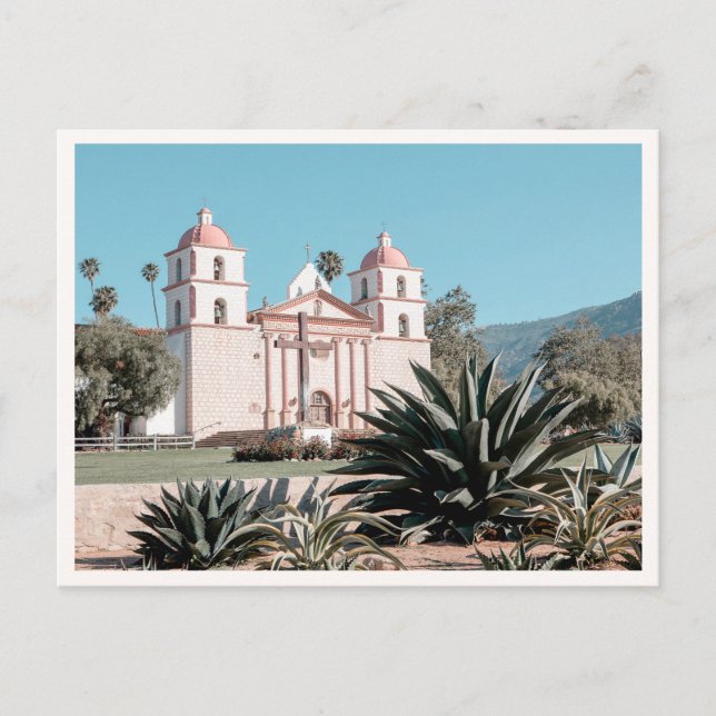 Santa Barbara Mission California Retro Postcard (Front)