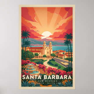 Santa Barbara Old Mission Vintage California Poste Poster