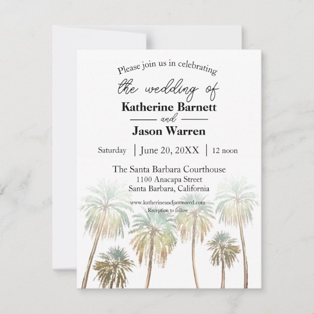 Santa Barbara Palm Trees Beach Watercolor Invitation (Front)