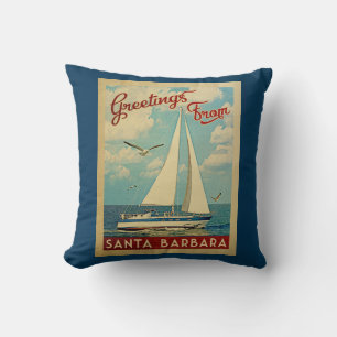 Santa Barbara Sailboat Vintage Travel California Cushion