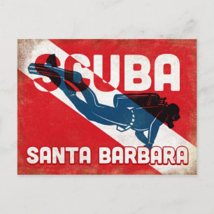 Santa Barbara Scuba Diver - Blue Retro Postcard