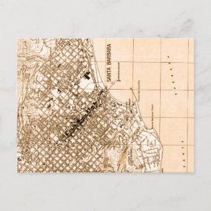 Santa Barbara vintage map vertical postcard