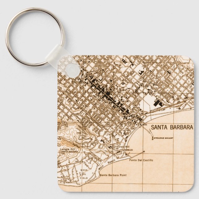 Santa Barbara vintage map vertical postcard Key Ring (Front)