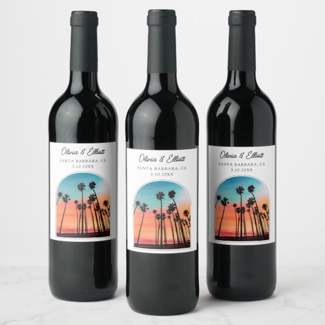 Santa Barbara Wedding Favour Personalised Wine Label (Bottles)