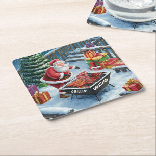 Santa Barbecue Christmas Coasters