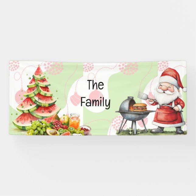 Santa Barbecue Christmas in July Pool Party  Banner (Horizontal)
