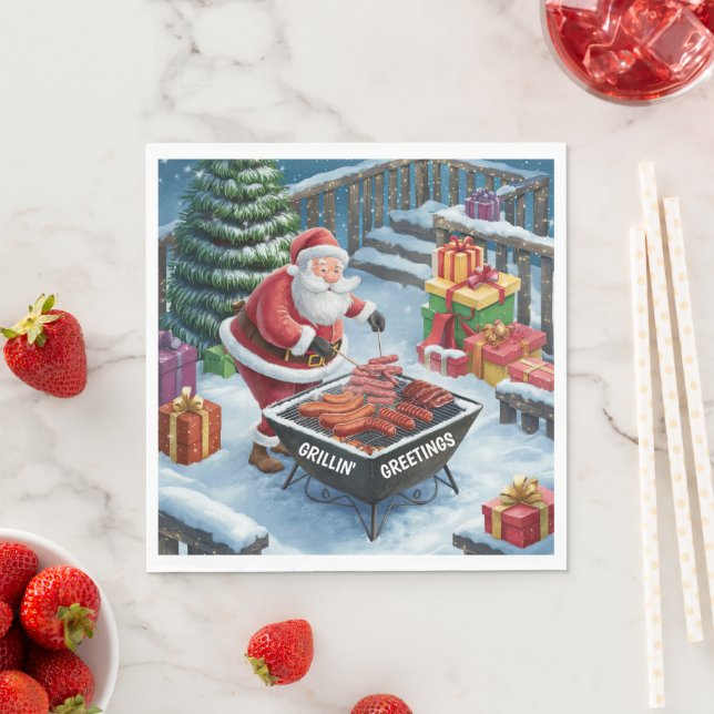 Santa Barbecue Christmas Napkin (Insitu)