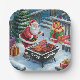 Santa Barbecue Christmas Paper Plate