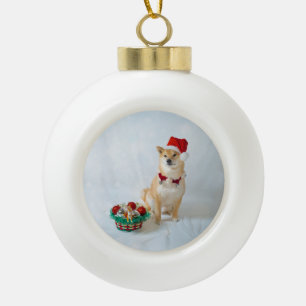 Santa Barkley Ceramic Ball Ornament
