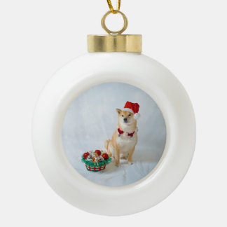 Santa Barkley Ceramic Ball Ornament