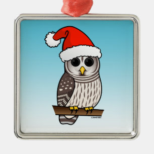 Santa Barred Owl Christmas Metal Ornament