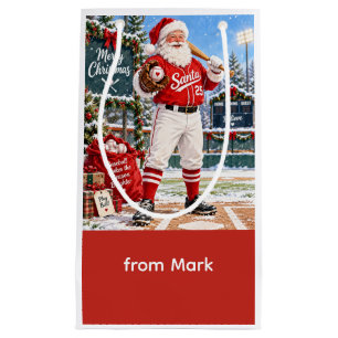 Santa Baseball Christmas Funny Holiday Baseball Small Gift Bag