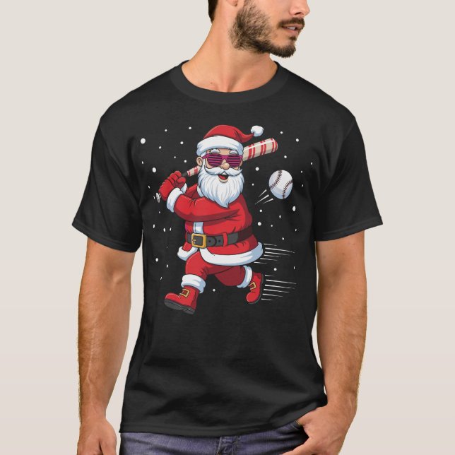 Santa Baseball Christmas Funny Pajamas Xmas Men  T-Shirt (Front)