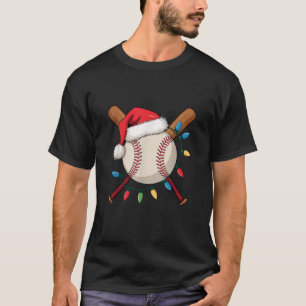 Santa Baseball Player Christmas Lights Sports Love T-Shirt