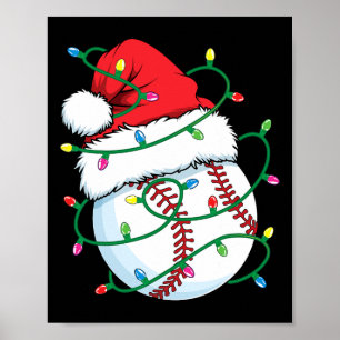 Santa Baseball Sports Ball Men Boys Christmas Xmas Poster