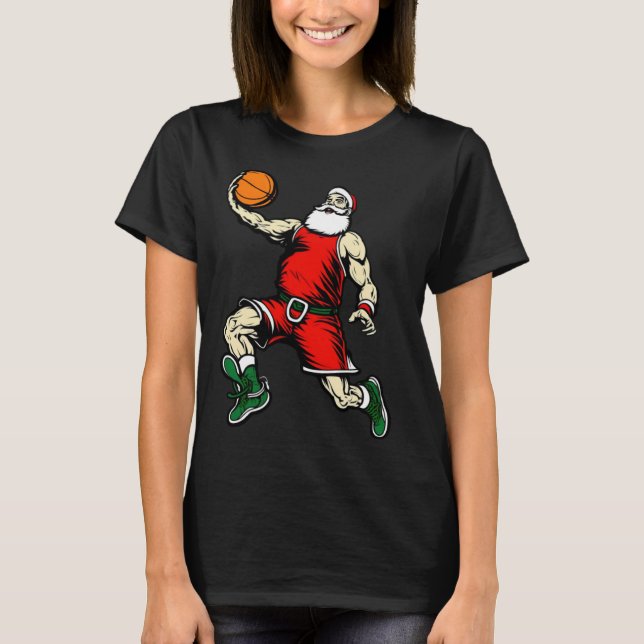 Santa Basketball  Christmas T-Shirt (Front)