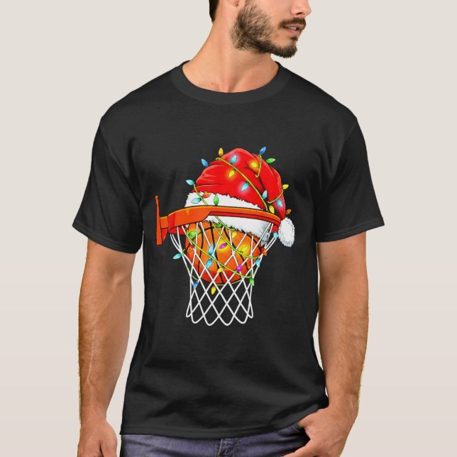 Santa Basketball Dunk Christmas Srts For Boys Girl T-Shirt (Front)