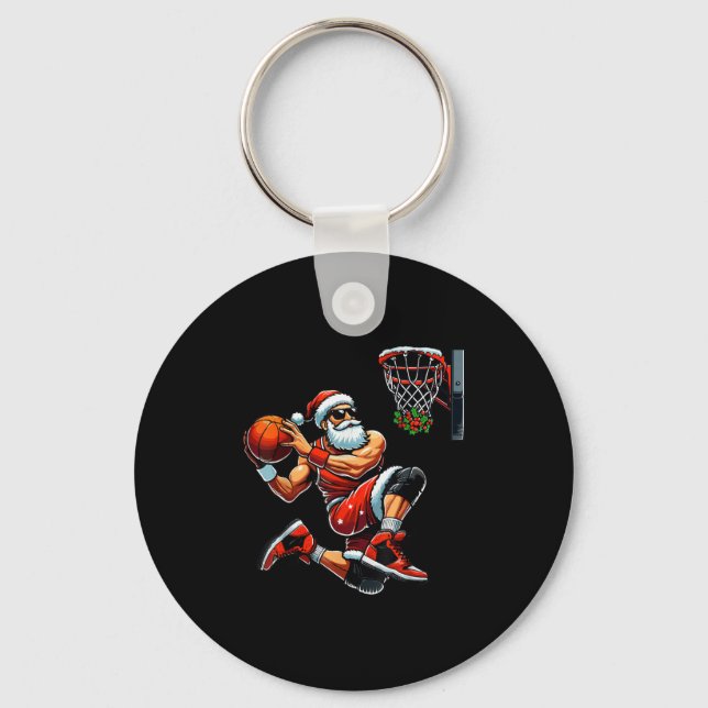 Santa Basketball Player Dunking Xmas Christmas Bas Key Ring (Front)