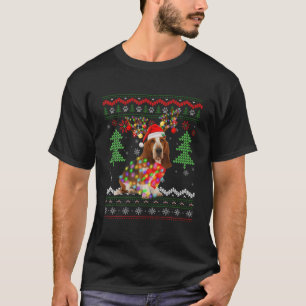 Santa Basset Hound Dog Christmas Lights Ugly Xmas T-Shirt